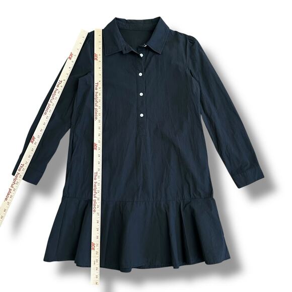 Black Cotton Collared Drop Waist Shirt‎ Dress Women’s S Long Sleeve Ruffle Hem - Picture 5 of 7